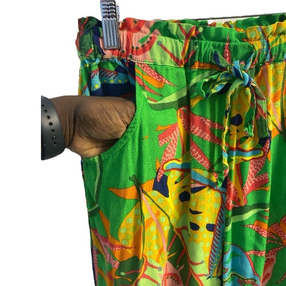 Olivaceous Vibrant Green Tropical Print Pants Size S - Picture 6 of 13